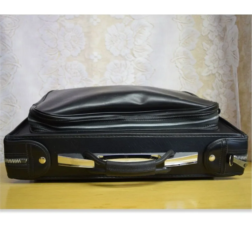 1960s Mid Century Vintage Suitcase Black Naugahyde Serval Zipper USA Garment Bag